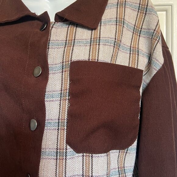 Brown and Plaid Button-Up Jacket - Picture 2 of 5